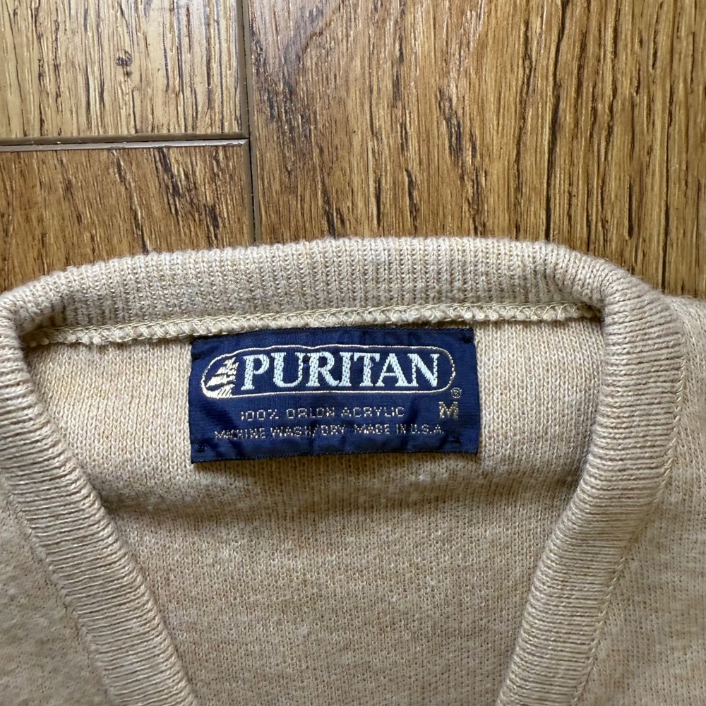 VTG Puritan Beige V-Neck Sweater Womens M Made in‎ USA Knit luxury  preppy cozy - Picture 5 of 9
